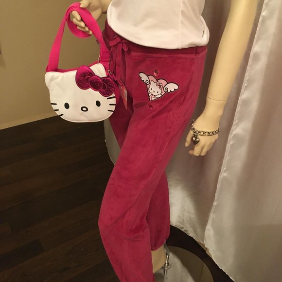 SUPER CUTE velour joggers with hello kitty and crystal details! - Picture 4 of 15
